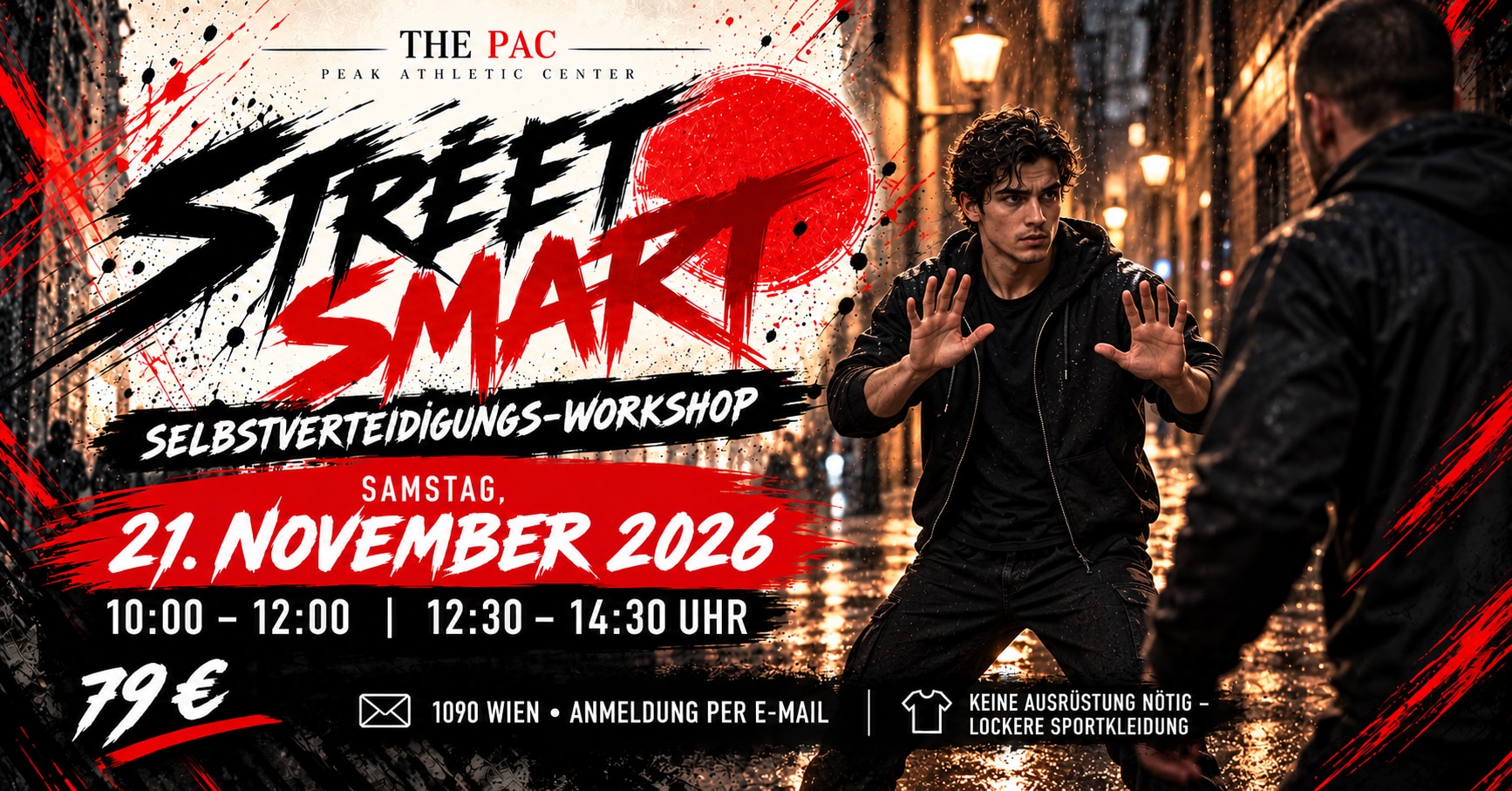 Street-Smart-Workshop am 21. November 2026: 10:00–12:00 und 12:30–14:30 Uhr, 79 Euro.